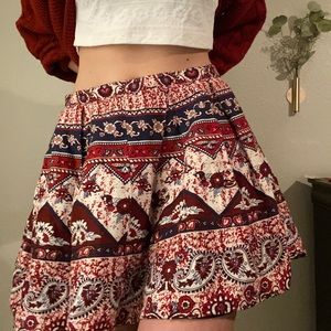 Red and Blue Pleated Skirt